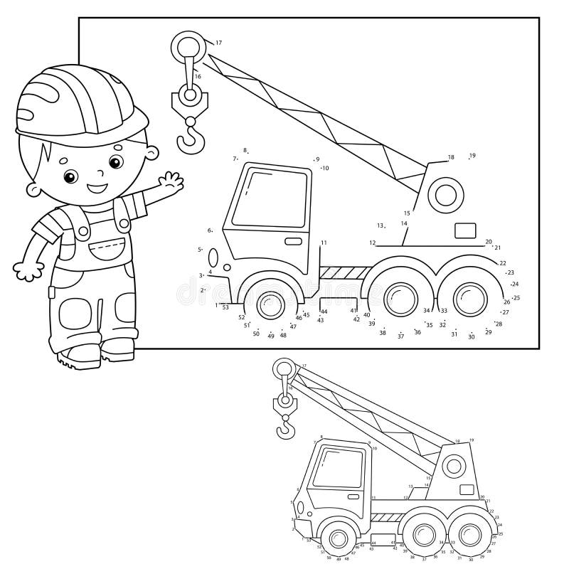 Puzzle Game per bambini: gioco di numeri Gru a carrello Veicoli da costruzione Libro di colorazione per bambini royalty illustrazione gratis