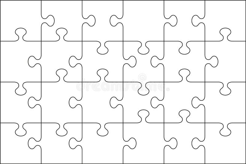 Puzzle Grid from 24 Pieces. Jigsaw Scheme. Vector Illustration Stock