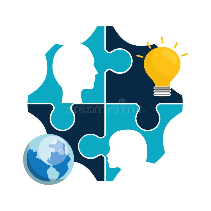 Puzzle head teamwork support design stock illustration
