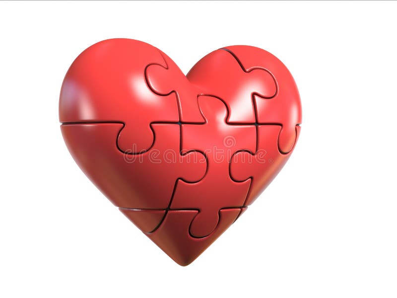 Puzzle heart 3d rendering, isolated illustration stock illustration