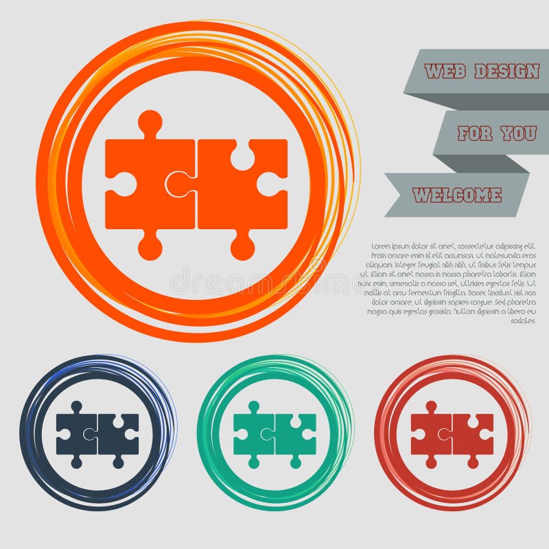 Puzzle icon on the red, blue, green, orange buttons for your website and design with space text.