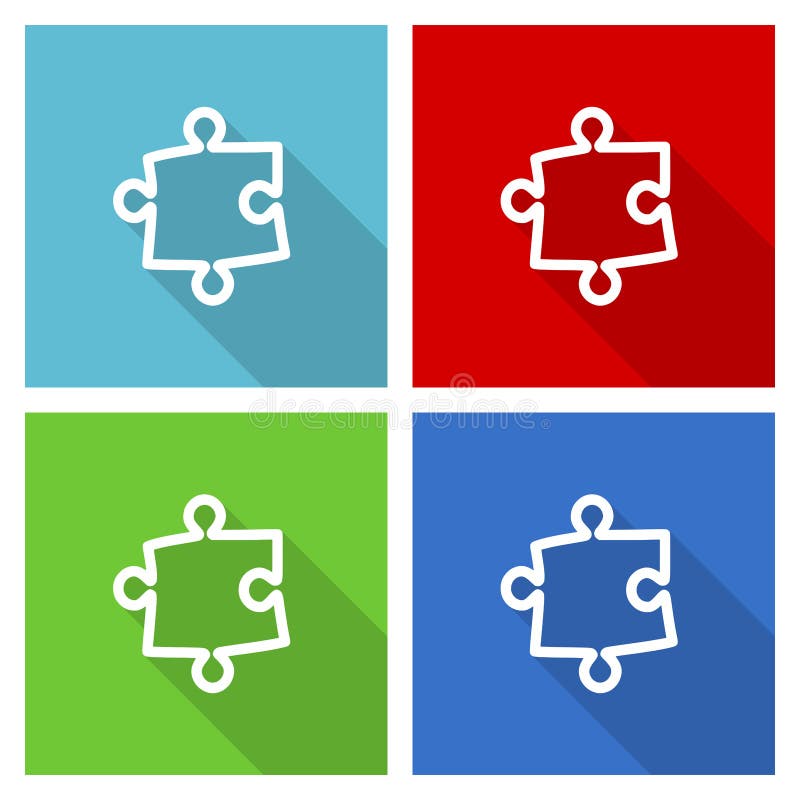 Puzzle icon set, flat design vector illustration in eps 10 for webdesign and mobile applications in four color options stock illustration