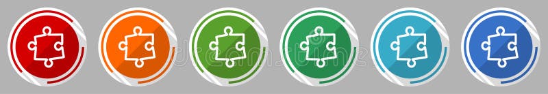 Puzzle icon set, vector illustration in 6 colors options for webdesign and mobile applications, flat design symbol royalty free illustration