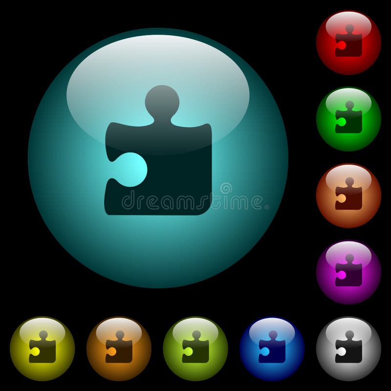 Puzzle icons in color illuminated glass buttons stock illustration