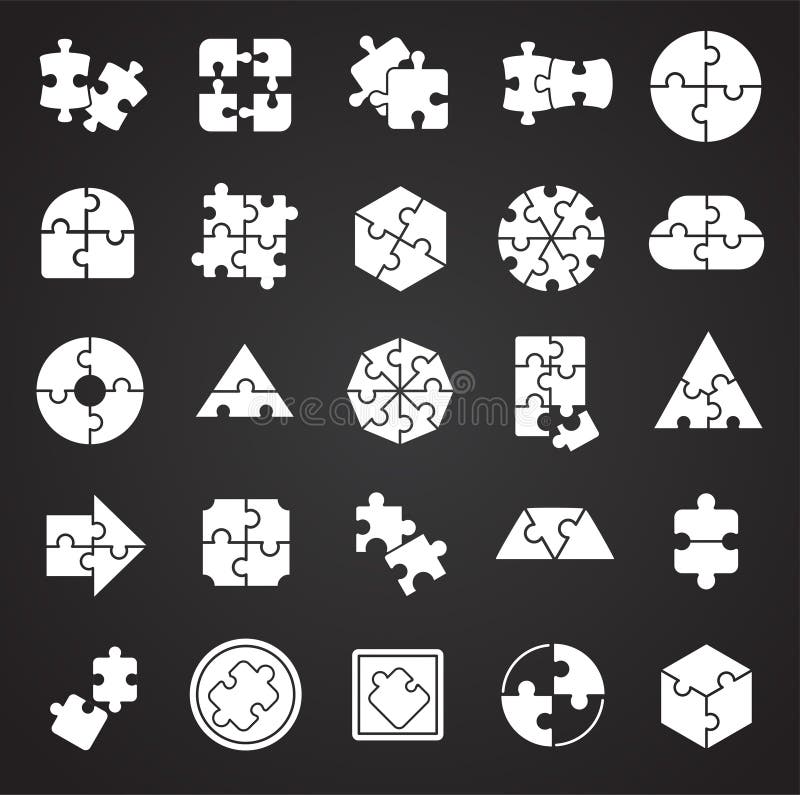 Puzzle icons set on black background for graphic and web design. Simple vector sign. Internet concept symbol for website royalty free illustration