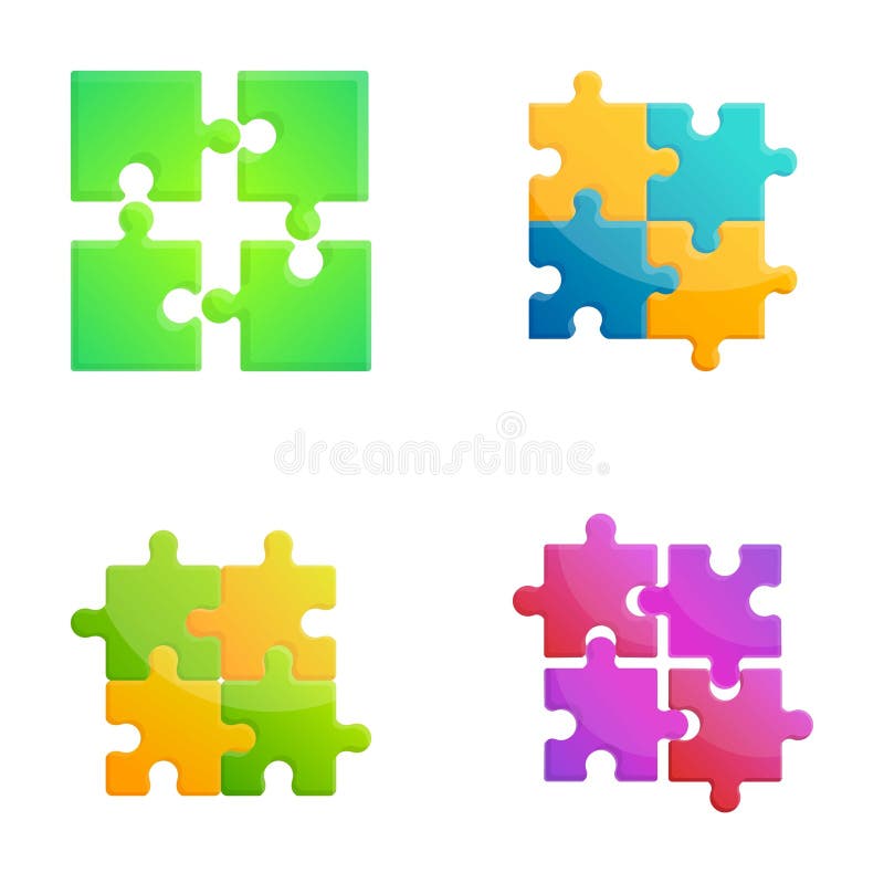 Puzzle icons set cartoon vector. Bright colorful puzzle vector illustration