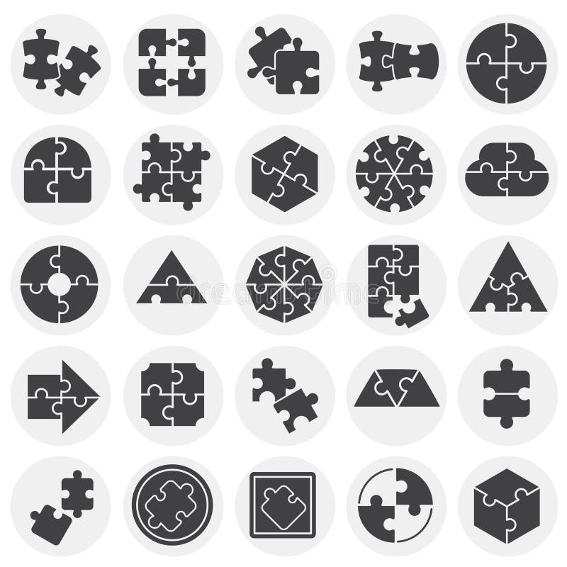 Puzzle icons set on circles background for graphic and web design. Simple vector sign. Internet concept symbol for royalty free illustration