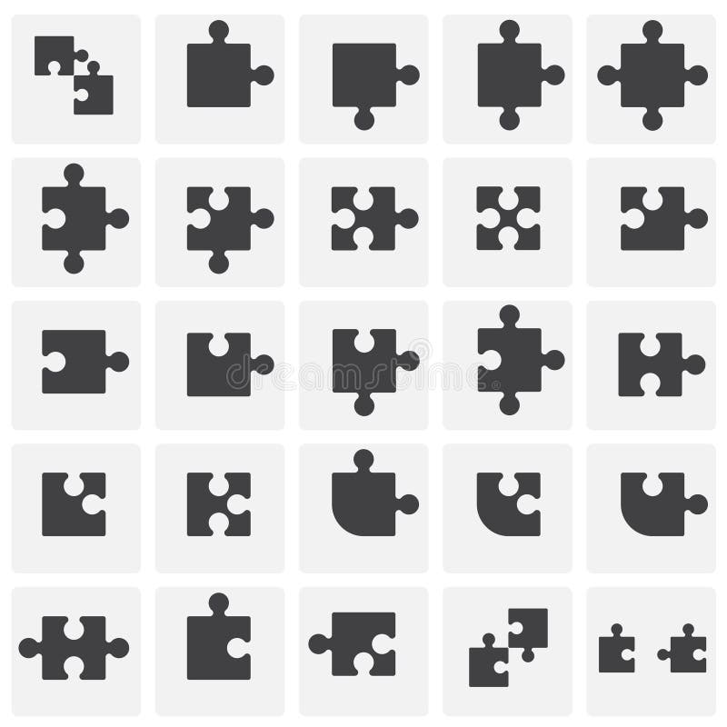 Puzzle icons set on sqaures background for graphic and web design. Simple vector sign. Internet concept symbol for royalty free illustration