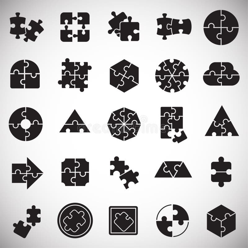 Puzzle icons set on white background for graphic and web design. Simple vector sign. Internet concept symbol for website button or mobile app