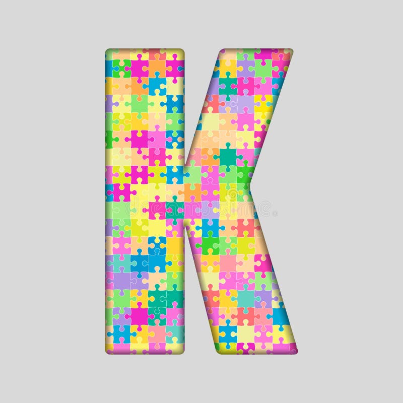 Puzzle Letter Alphabet - K. Colored Puzzle Piece. Stock Vector