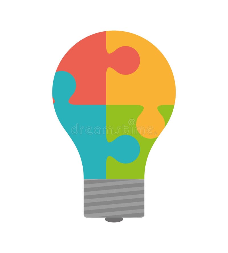 Puzzle and light bulb icon. Piece of game design. Vector graphic stock illustration