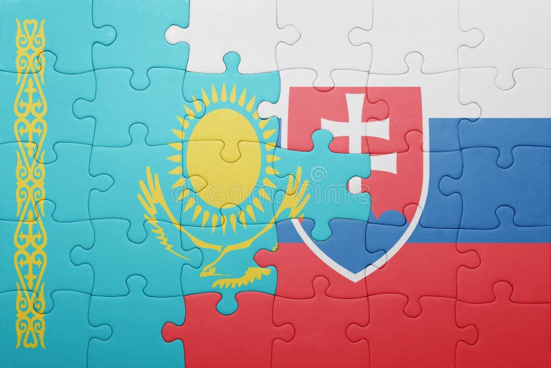 Puzzle with the national flag of slovakia and kazakhstan