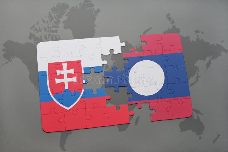 Puzzle with the national flag of slovakia and laos on a world map