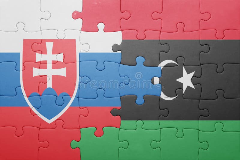 Puzzle with the national flag of slovakia and libya
