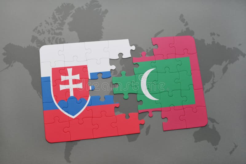 Puzzle with the national flag of slovakia and maldives on a world map