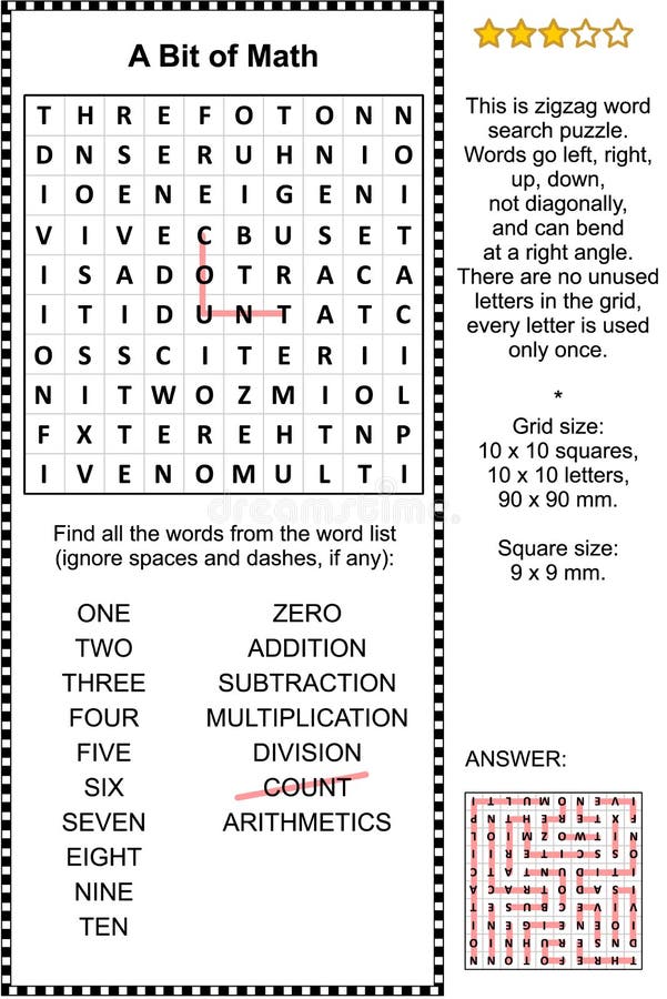 Puzzle orienté de recherche de mot de maths de base illustration stock Puzzle orienté de recherche de mot de maths de base illustration stock