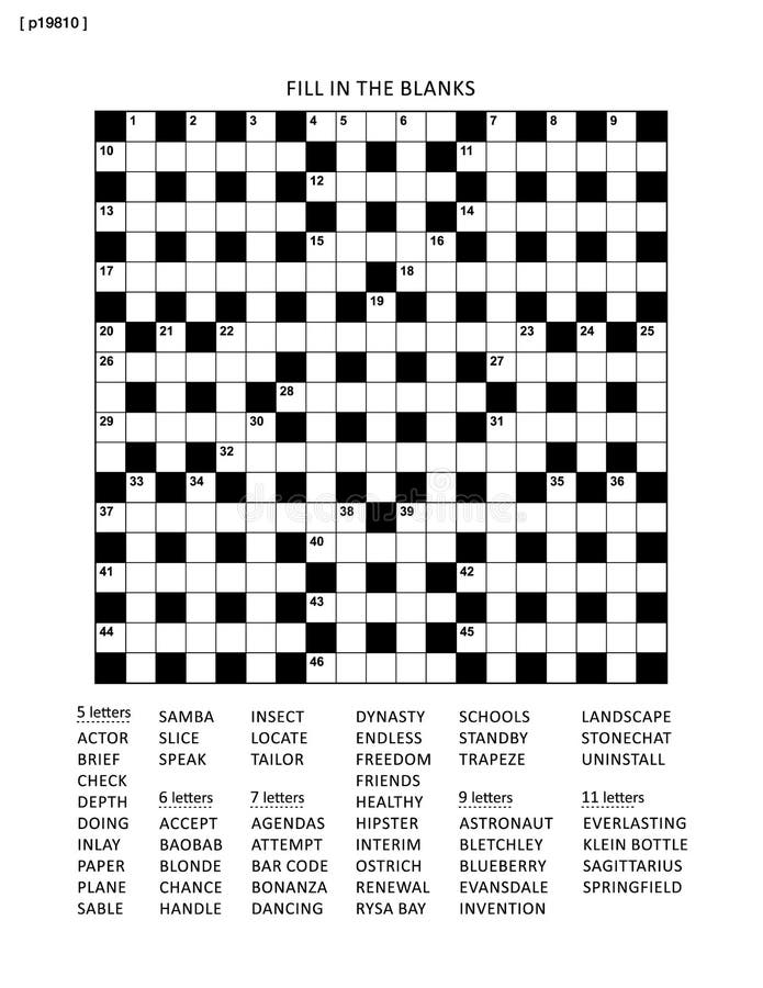 Puzzle page with criss-cross or fiil in word game