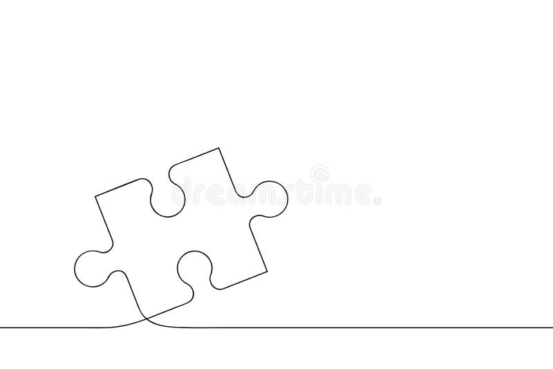 Puzzle piece of one continuous line drawn. Jigsaw puzzle element. Vector