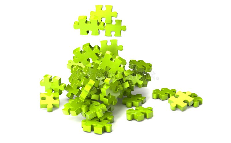 3d heap of puzzle pieces stock illustration. Illustration of collection