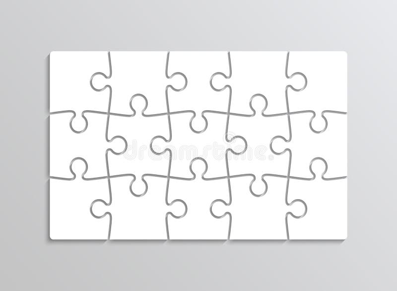 Puzzle pieces grid. Jigsaw template. Thinking mosaic game with 15 separate shapes on background royalty free illustration