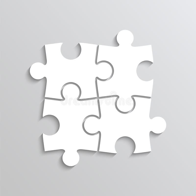 Puzzle pieces. Jigsaw grid with 4 elements. Thinking mosaic game layout stock illustration