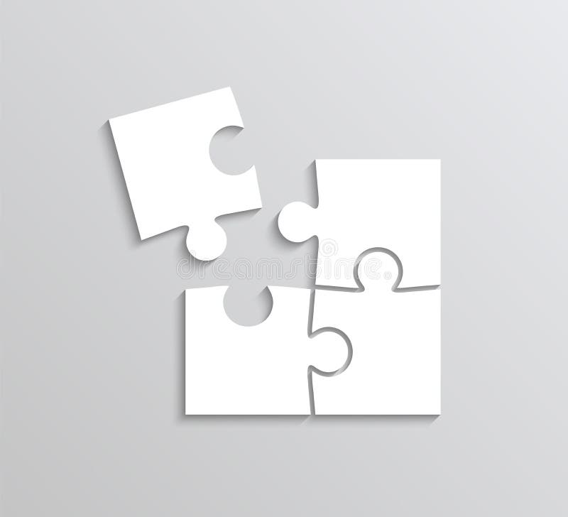 4 Puzzle pieces. Jigsaw grid template. Simple mosaic layout with separate shapes stock illustration