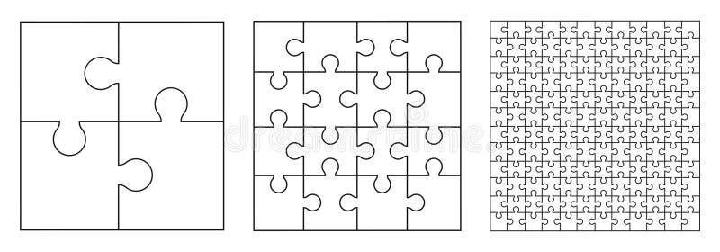 Puzzle pieces set, template puzzle jigsaw isolated, puzzles grid black collection royalty free illustration