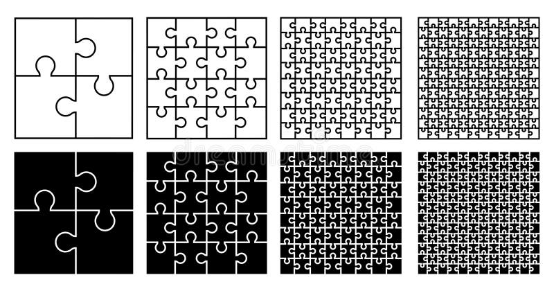 Puzzle pieces set, template puzzle jigsaw isolated, puzzles grid collection royalty free illustration