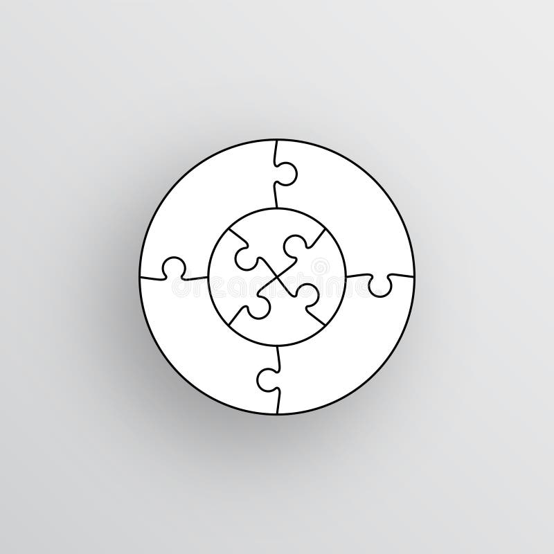 Puzzle pieces stylized in circle shape. Jigsaw grid. Vector illustration royalty free illustration