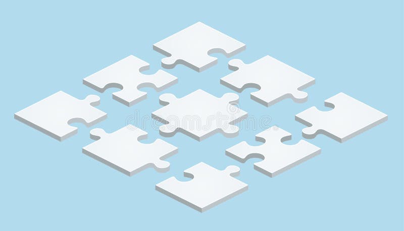 Puzzle plat dans la conception isométrique sur le fond bleu illustration libre de droits Puzzle plat dans la conception isométrique sur le fond bleu illustration libre de droits