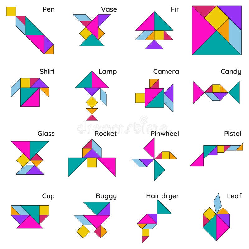 Puzzle Tangram Pour Enfants. Ensemble D'objets Tangram. Illustration de  Vecteur - Illustration du éducation, chiffre: 253096171