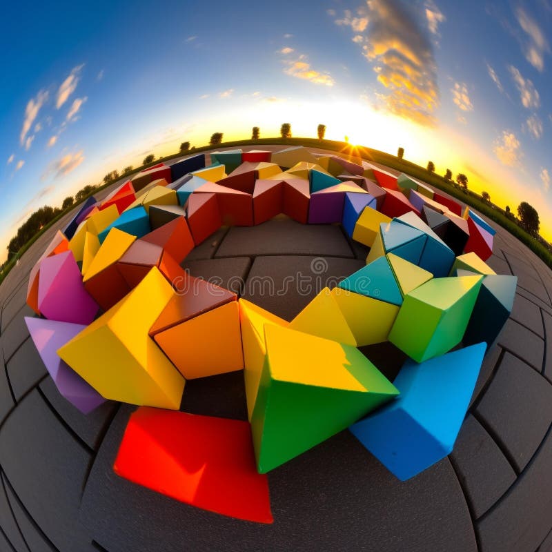 Puzzle of Unity: Vibrant Geometric Shapes Representing Teamwork Stock
