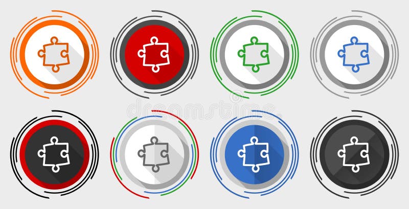 Puzzle vector icon set, modern design flat graphic in 8 options for web design and mobile applications vector illustration