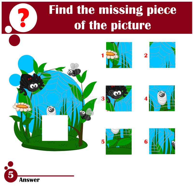 Puzzlespiel für Kinder im Vorschulalter. eine Spinne eine Fliege im Netz gefangen hat stock abbildung