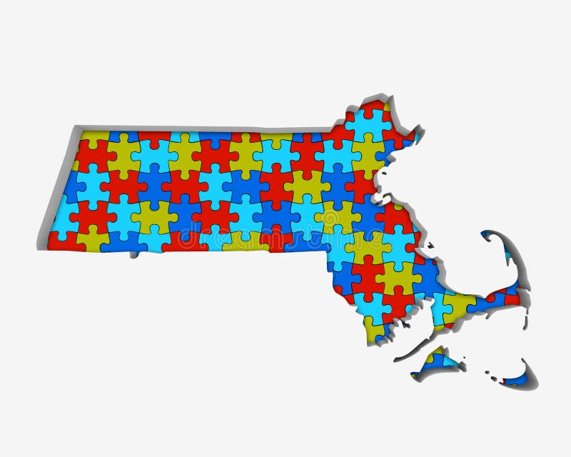 Puzzlespiel Massachusetts MA bessert die Karte aus, die 3d Illustrat zusammenarbeitet stock abbildung Puzzlespiel Massachusetts MA bessert die Karte aus, die 3d Illustrat zusammenarbeitet stock abbildung