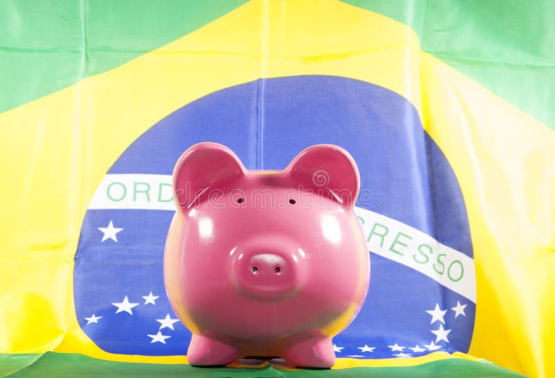 Pușculiță cu pavilion brazilian stock image