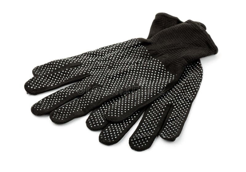 Pair of PVC dotted black cotton gloves isolated on whiye. Pair working gloves stock images, royalty-free photos and pictures