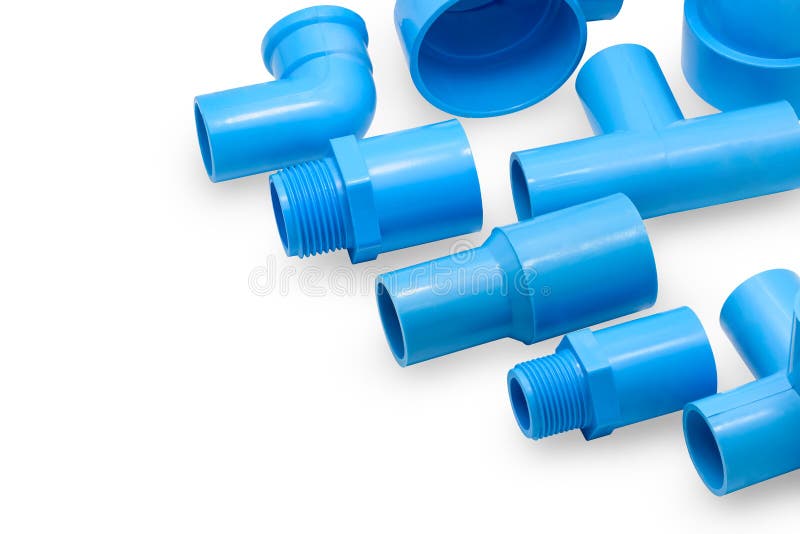 PVC Pipe Connections and Pipe Clip Isolated Stock Photo Image of blue