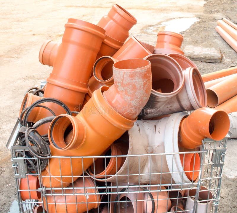 PVC Sewer Pipe Joint Plastic Pipework Orange Stock Photo Image of