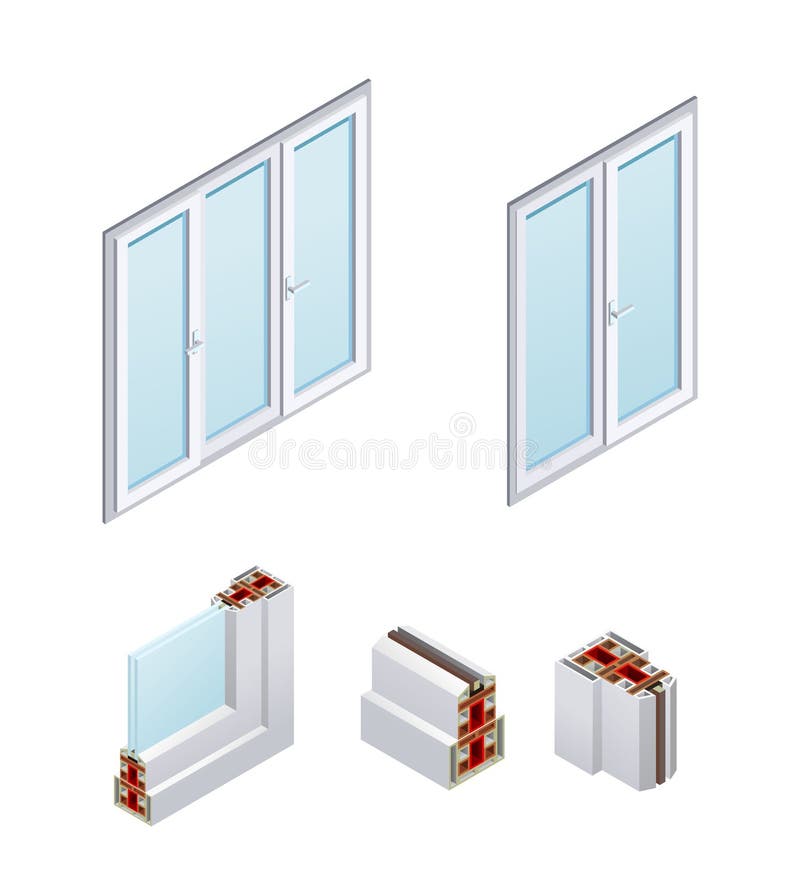 PVC Windows Isometric Icons royalty free illustration PVC Windows Isometric Icons royalty free illustration