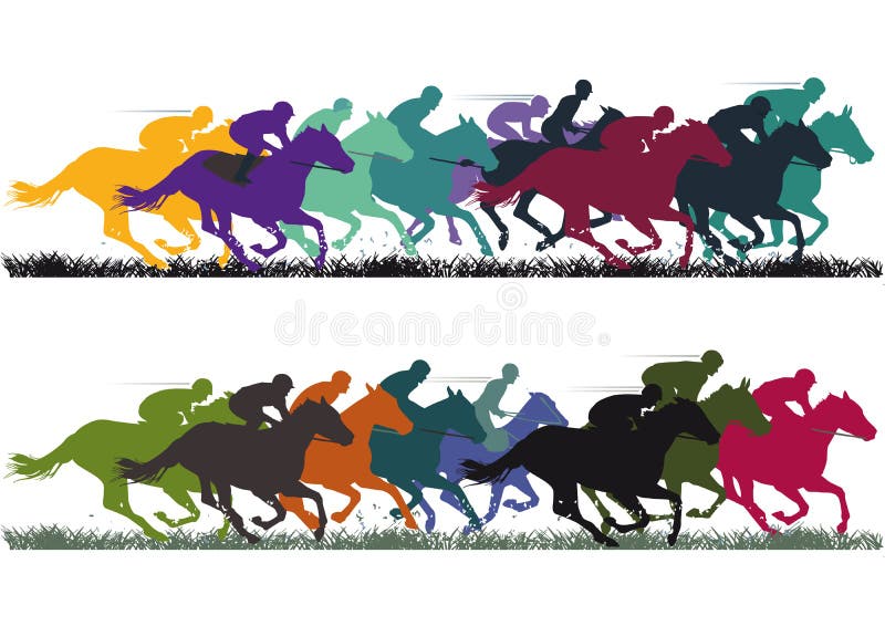 A horse racing illustration with colorful horses and jockeys. A horse racing illustration with colorful horses and jockeys.