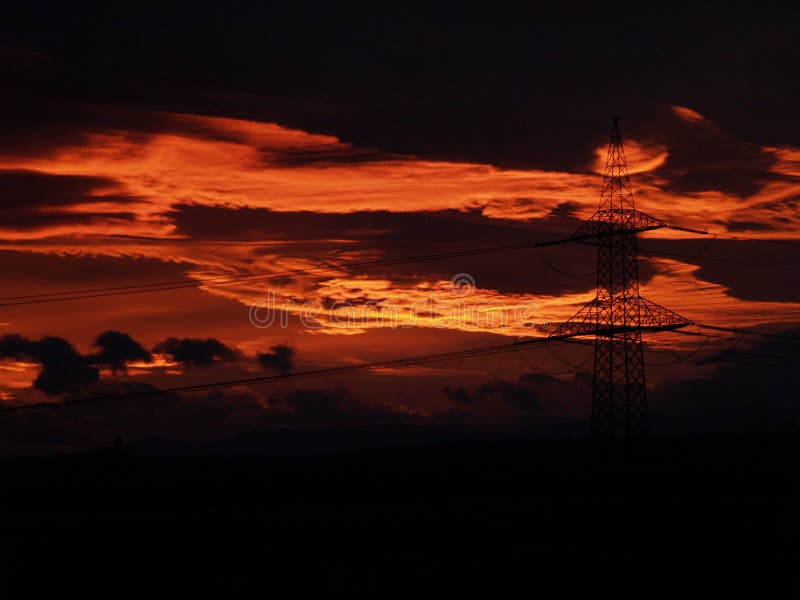 Pylon at sunset. Red pylons stock images, royalty-free photos and pictures