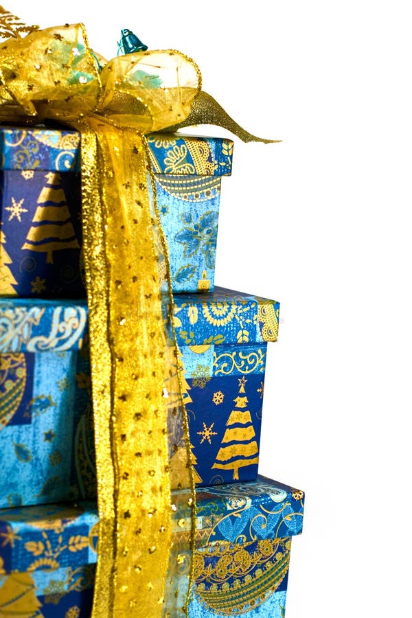 Pyramid of blue gift boxes