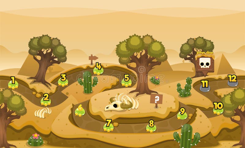 Pyramid Desert Game Level Map stock illustration