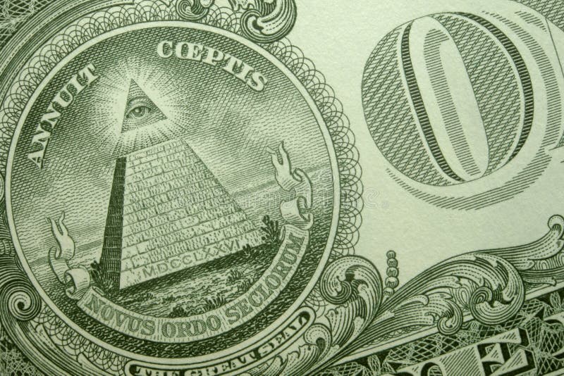 Pyramid, eye of providence, and O of ONE on back of an American single.