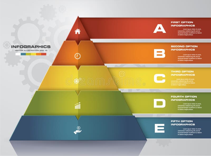 pyramid för 5 moment med fritt utrymme för text på varje nivå infographics presentation royaltyfri illustrationer pyramid för 5 moment med fritt utrymme för text på varje nivå infographics presentation royaltyfri illustrationer