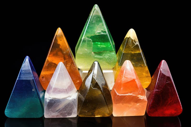 A Pyramid of Healing Crystals in Seven Chakra Colors Stock Image