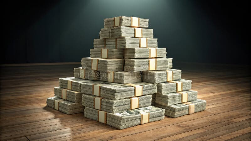 Pyramid i kontanter 3D Render Flooden Flored Wealth Concept vektor illustrationer
