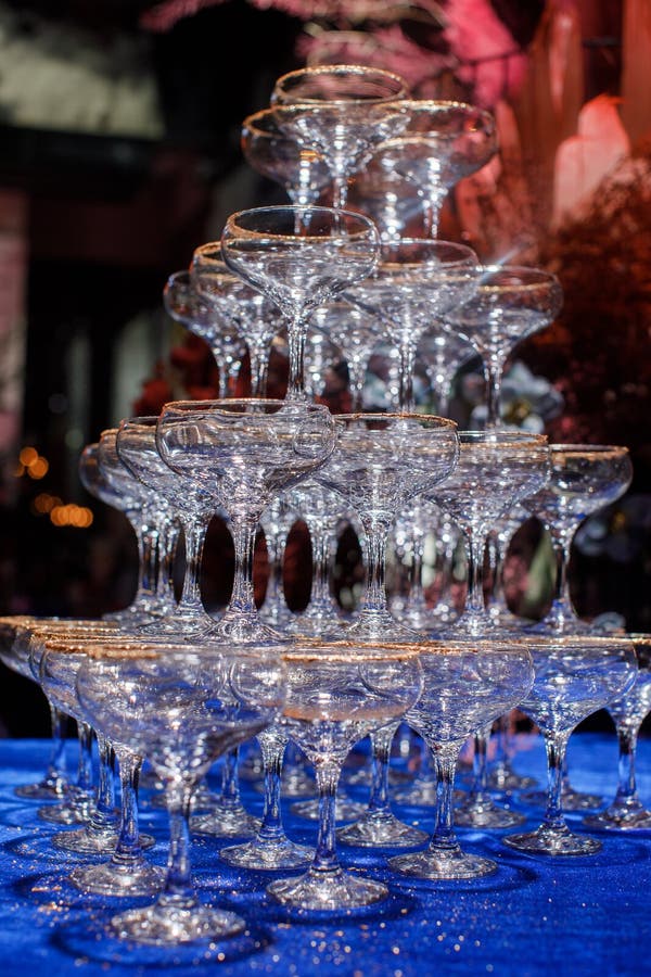 Pyramid of Martini Glasses on the Table Stock Image Image of