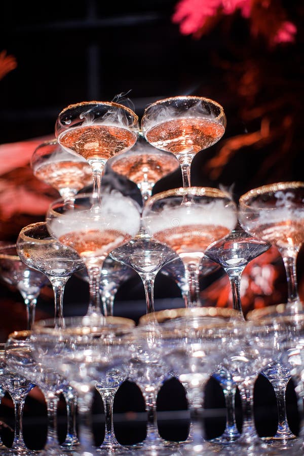 Pyramid of Martini Glasses on the Table Stock Image Image of liquid